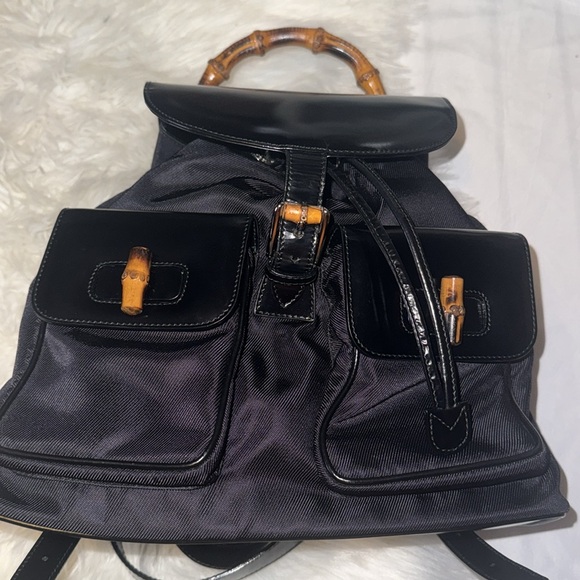 Vintage 90s Gucci nylon Bamboo Handle Leather Backpack Bookbag EUC - Picture 5 of 16